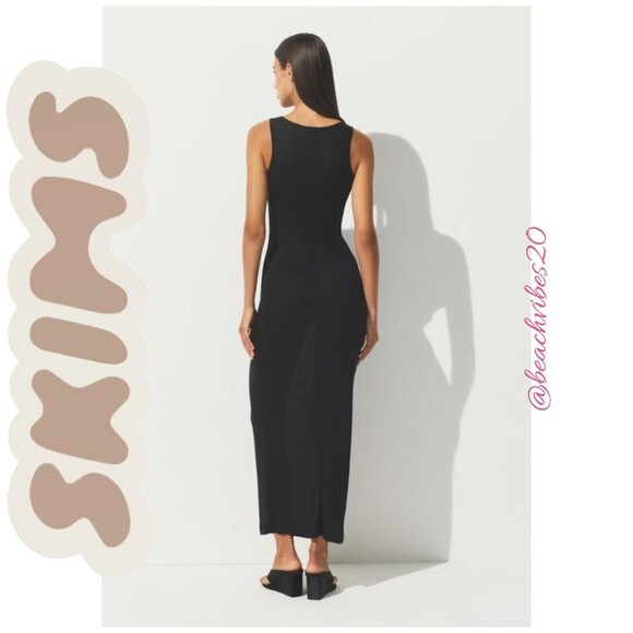 SKIMS Threadbare Cotton Scoop-neck Long Dress/ Sheer Rib Long Dress Soot L NWT - Picture 3 of 5